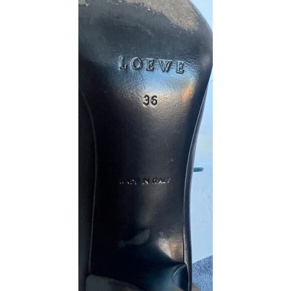 Authentic Loewe Black Leather Side Zip Almond Toe High Heel Blue Tie Booties 5 - Picture 10 of 13